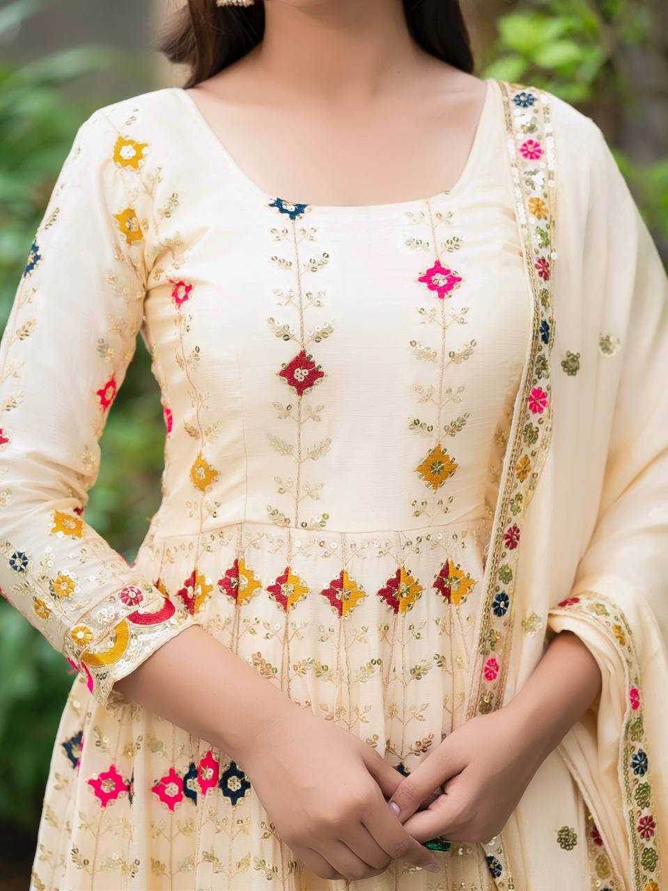 Chinon Silk Alia Cut Anarkali Suits - MYLUXURY LANE ENTERPRISE